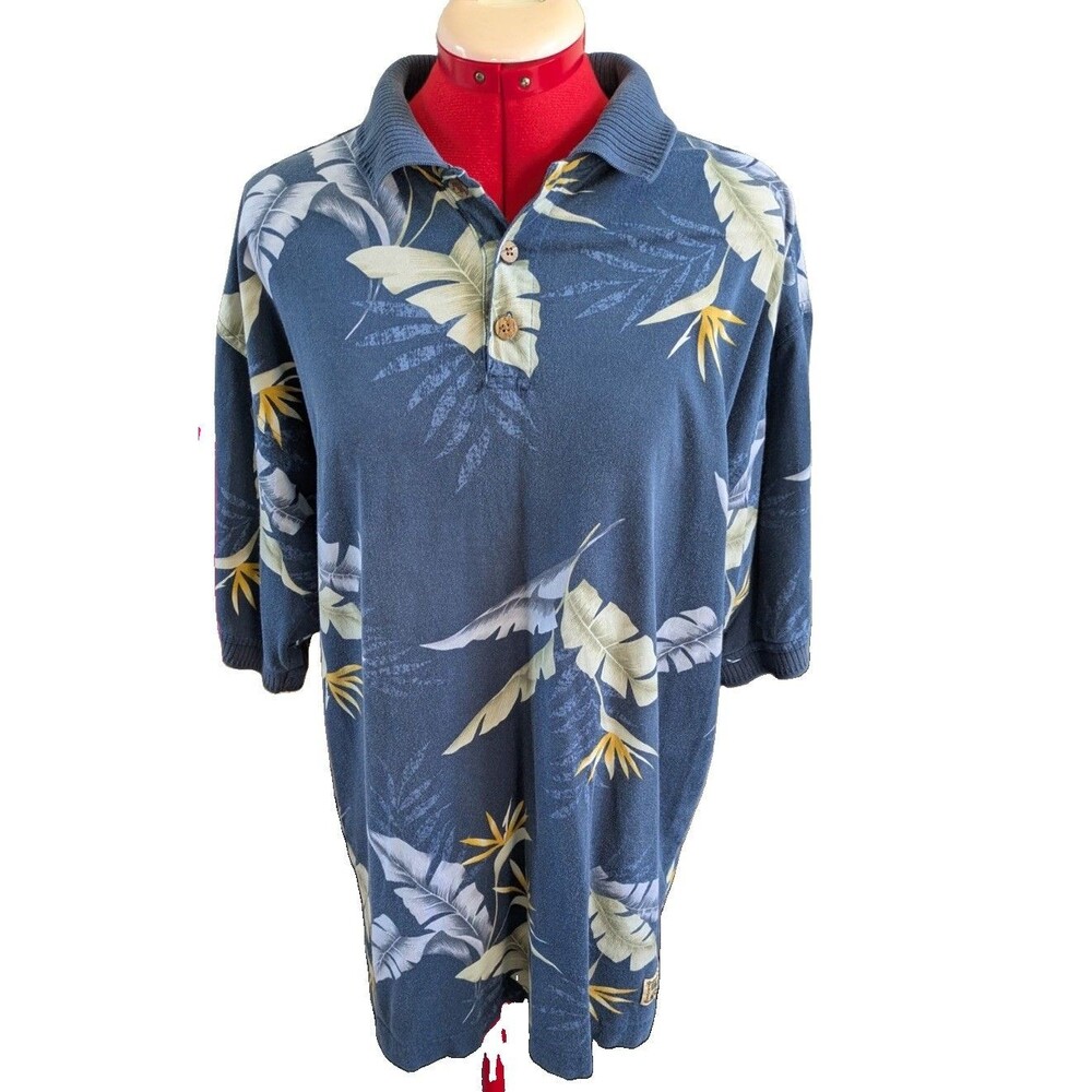 Tommy Bahama Vintage Blue Tropical Print Shirt Size Medium